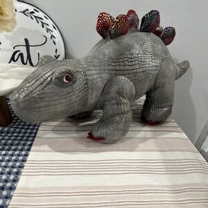 New 12 Inch STEGOSAURUS Dinosaur Stuffed‎ Animal Plush Toy Eye Changing Gray